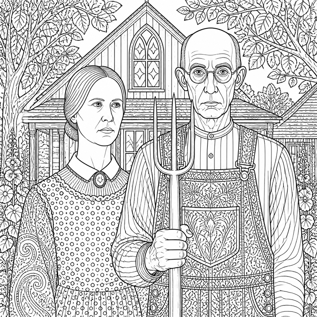 Farmhouse Couple (after Grant Wood)