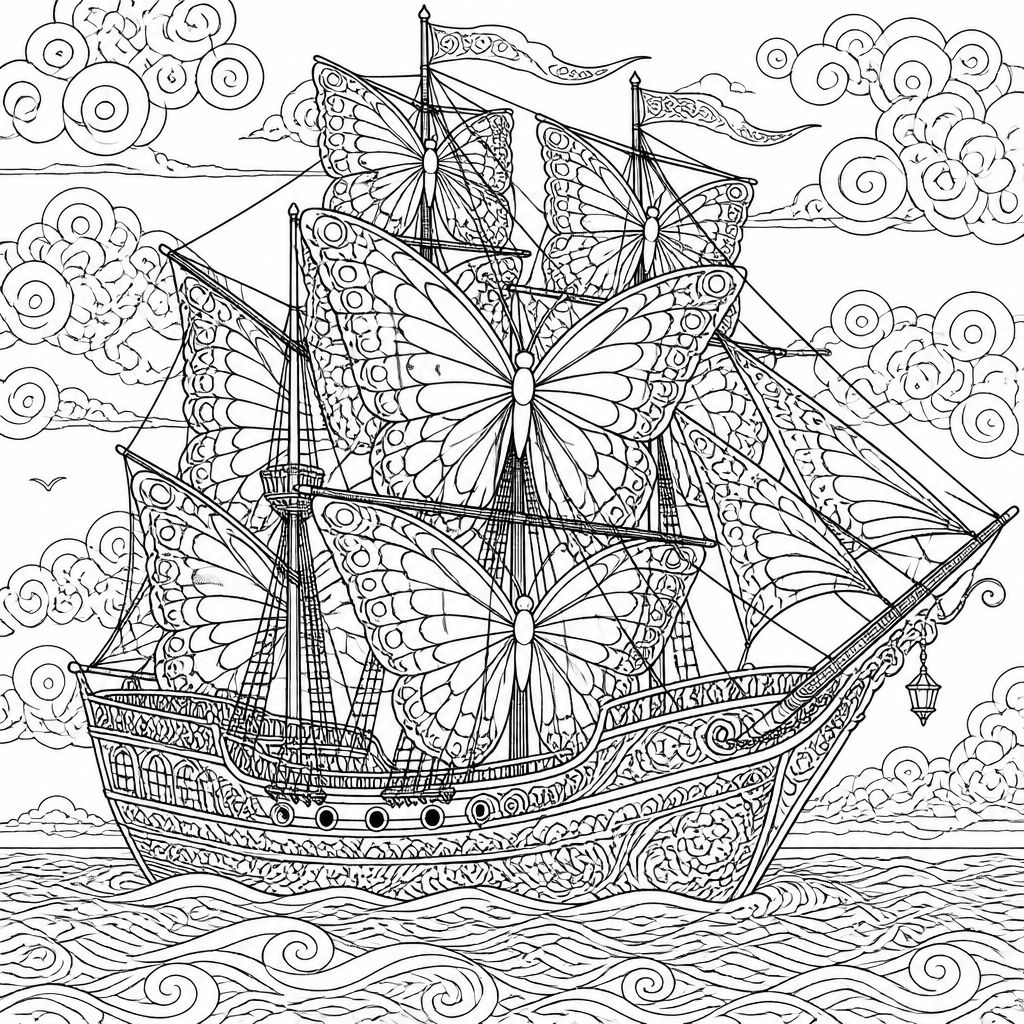 Ship with Butterfly Sails (after Dalí)