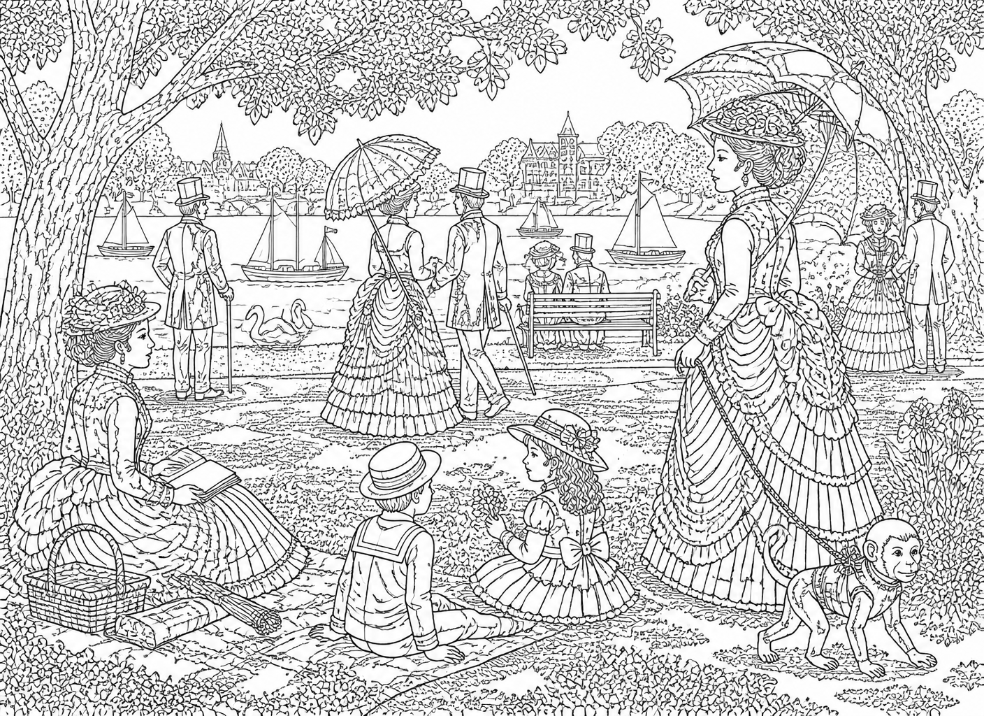Sunday Afternoon on the Island (after Seurat) colour by number page