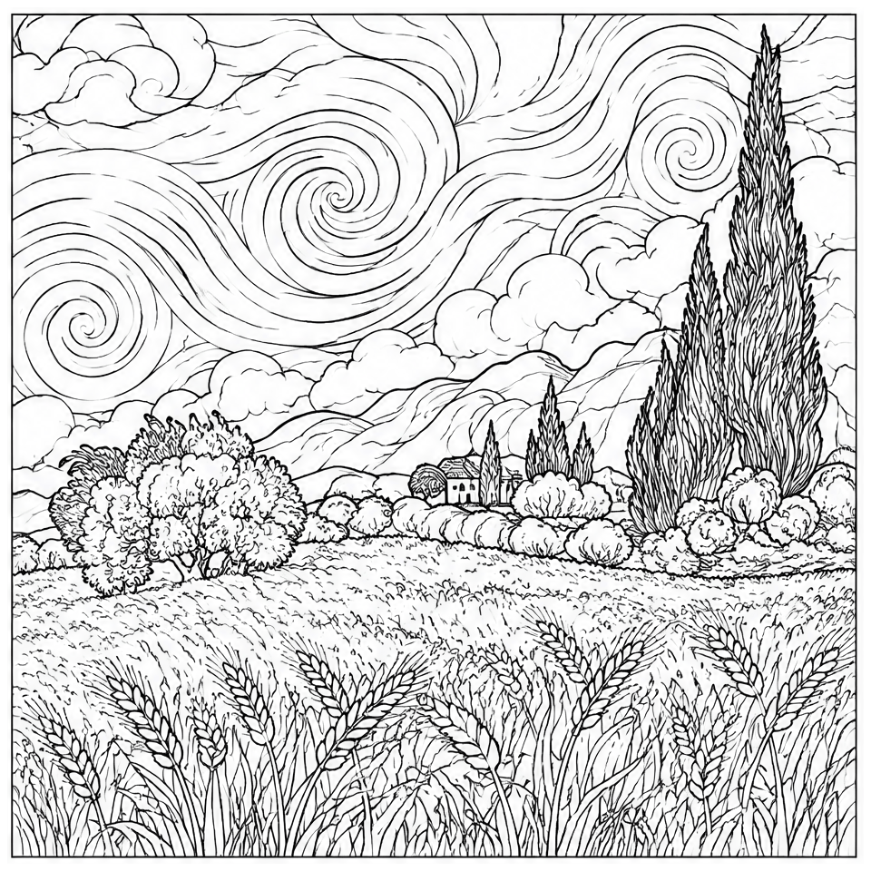 Wheat Field with Cypresses, 1889 (after van Gogh)