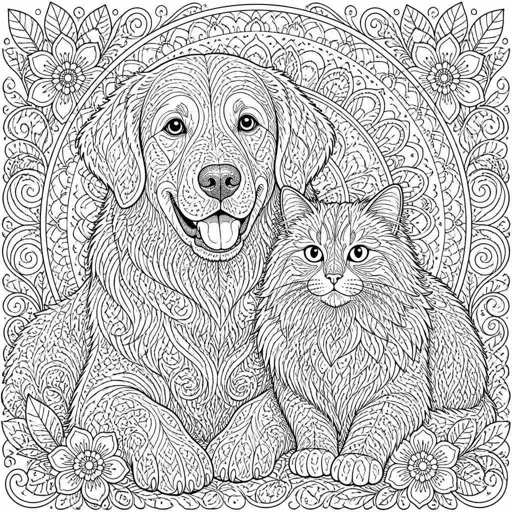 Best Friends — Dog and Cat colour by number page