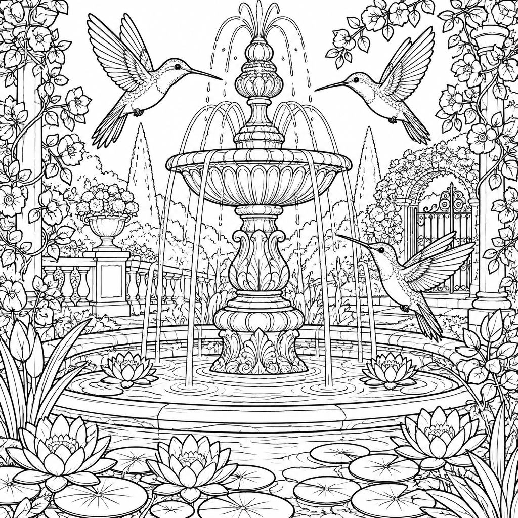 Hummingbirds at the Fountain