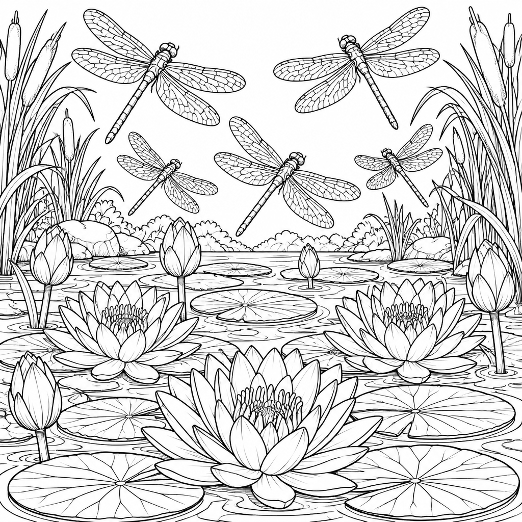 Dragonflies over the Lily Pond