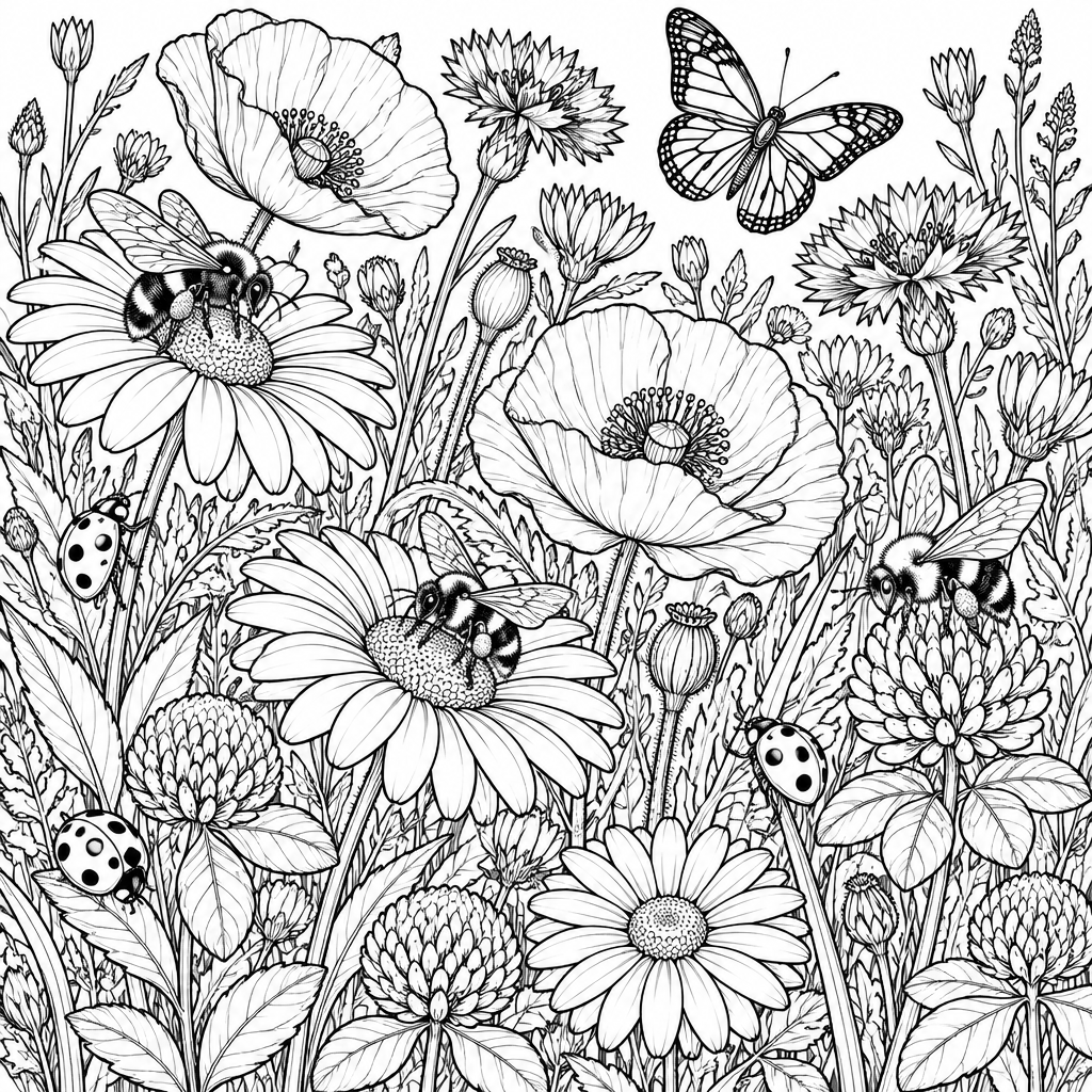 Bees and Ladybugs in the Wildflowers
