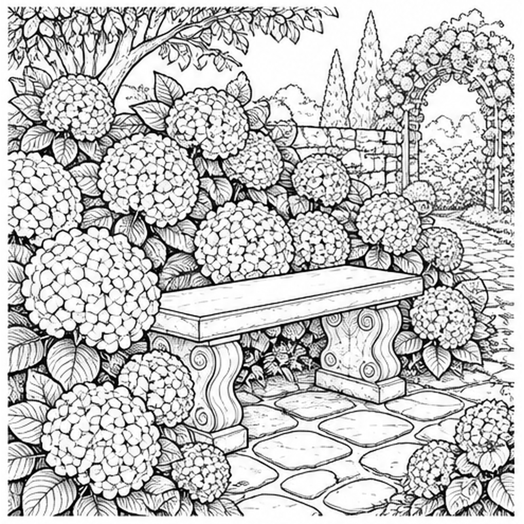 Hydrangea Garden Bench