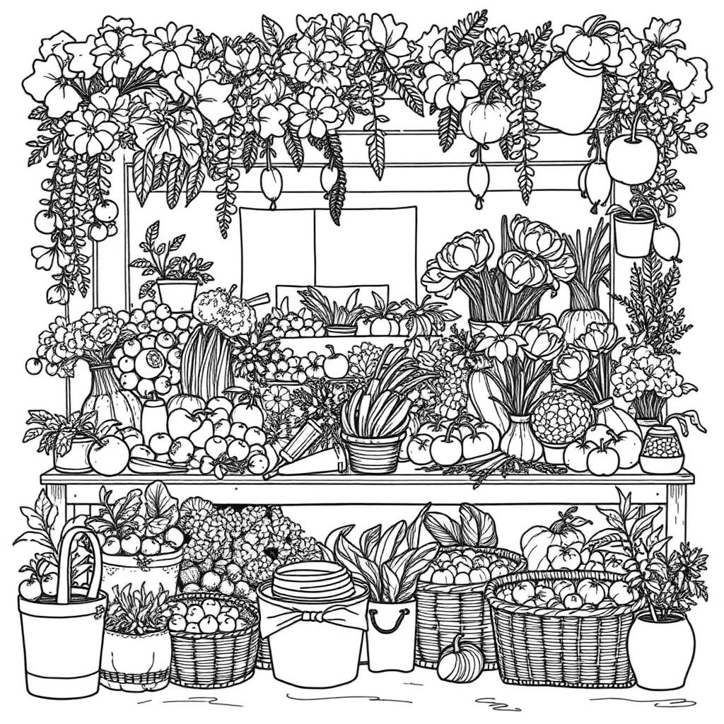 Market Stall colour by number page