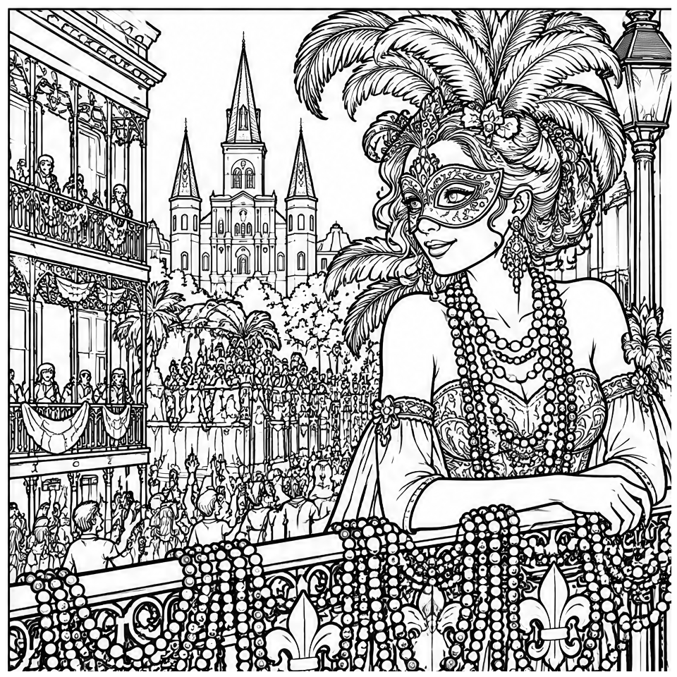 Mardi Gras Balcony free printable coloring page