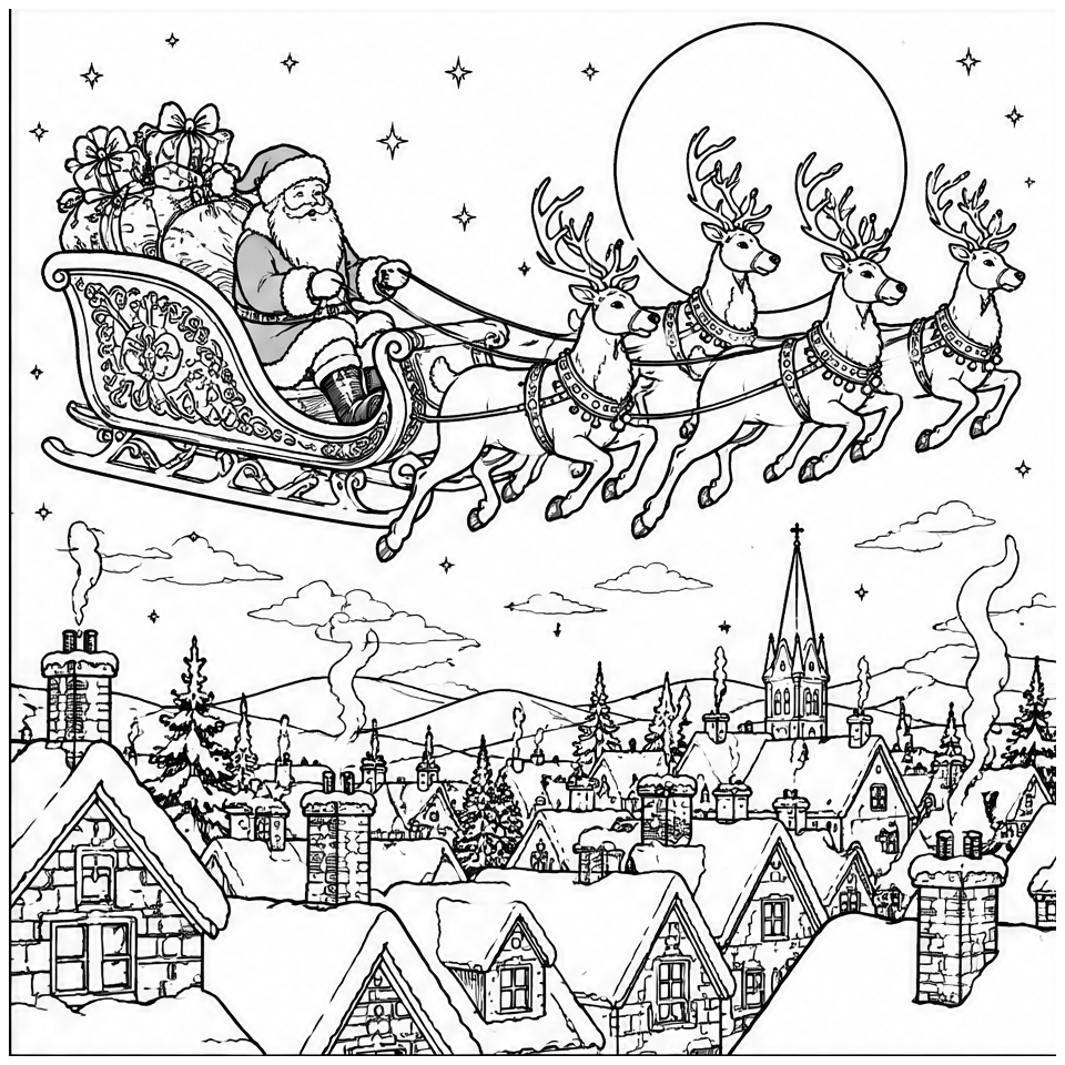 Santa's Sleigh colour by number page