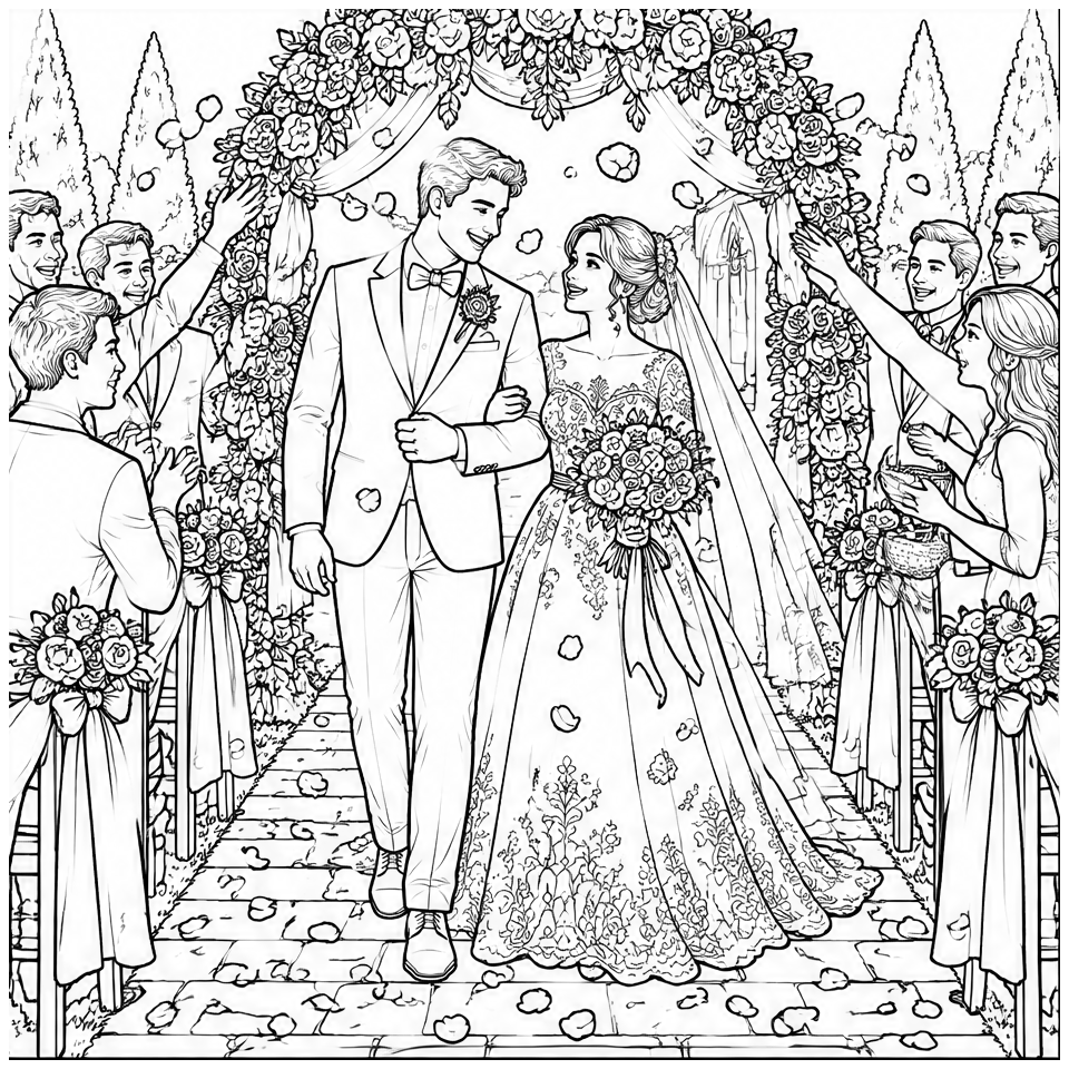 Garden Wedding free printable coloring page