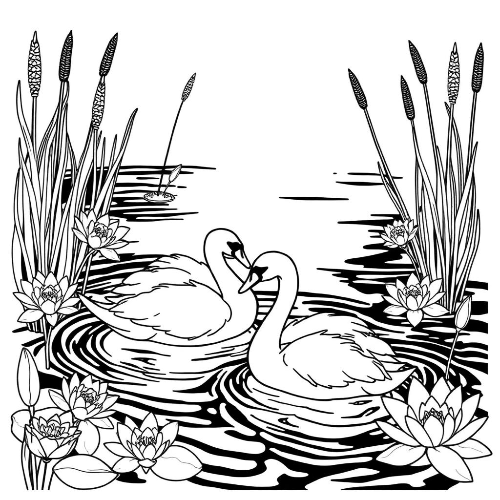 Swan Pond line art, colored with the Iris monochrome palette
