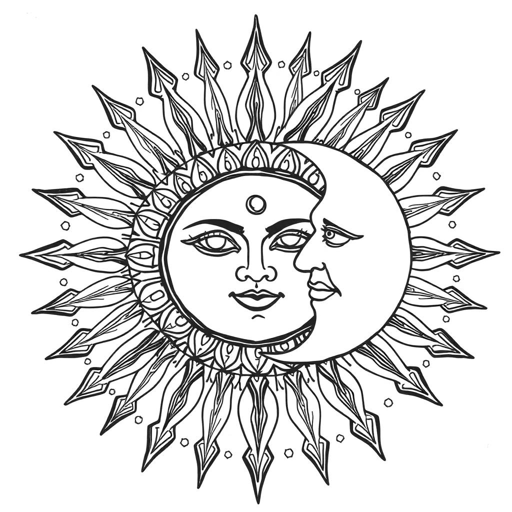 Sun & Moon line art, colored with the Botanical Ink palette