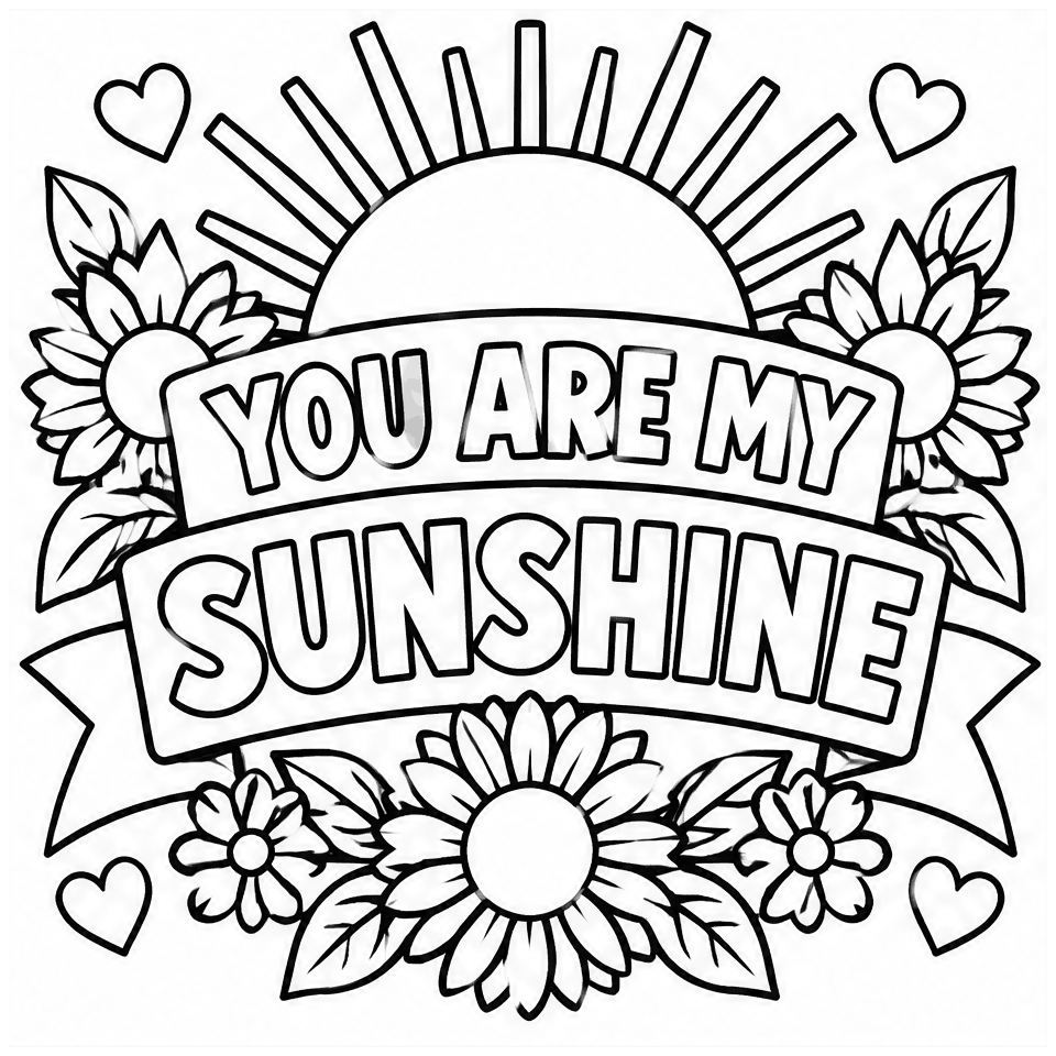 You Are My Sunshine line art, colored with the Berry Jam palette