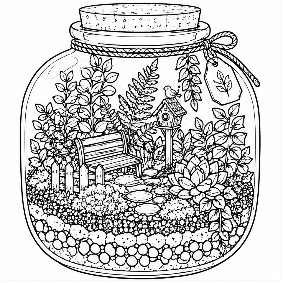 Terrarium Jar Garden free printable coloring page