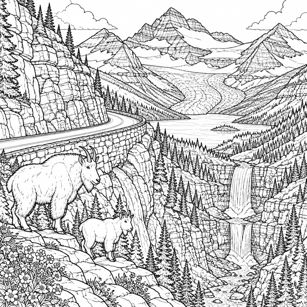 Glacier Going-to-the-Sun Road free printable coloring page