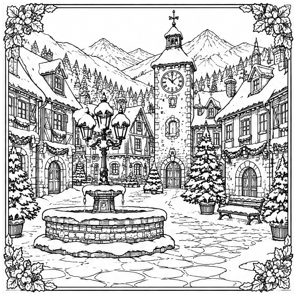 Snowy Village Square