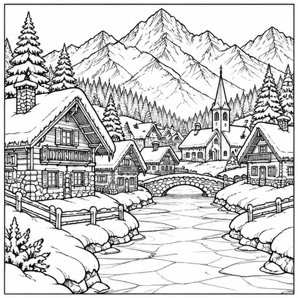 Snowy Alpine Village