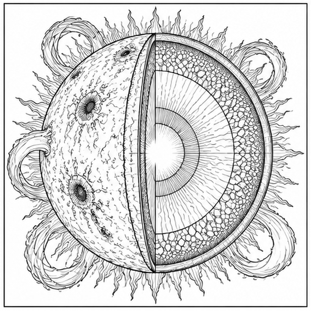 Inside the Sun colour by number page