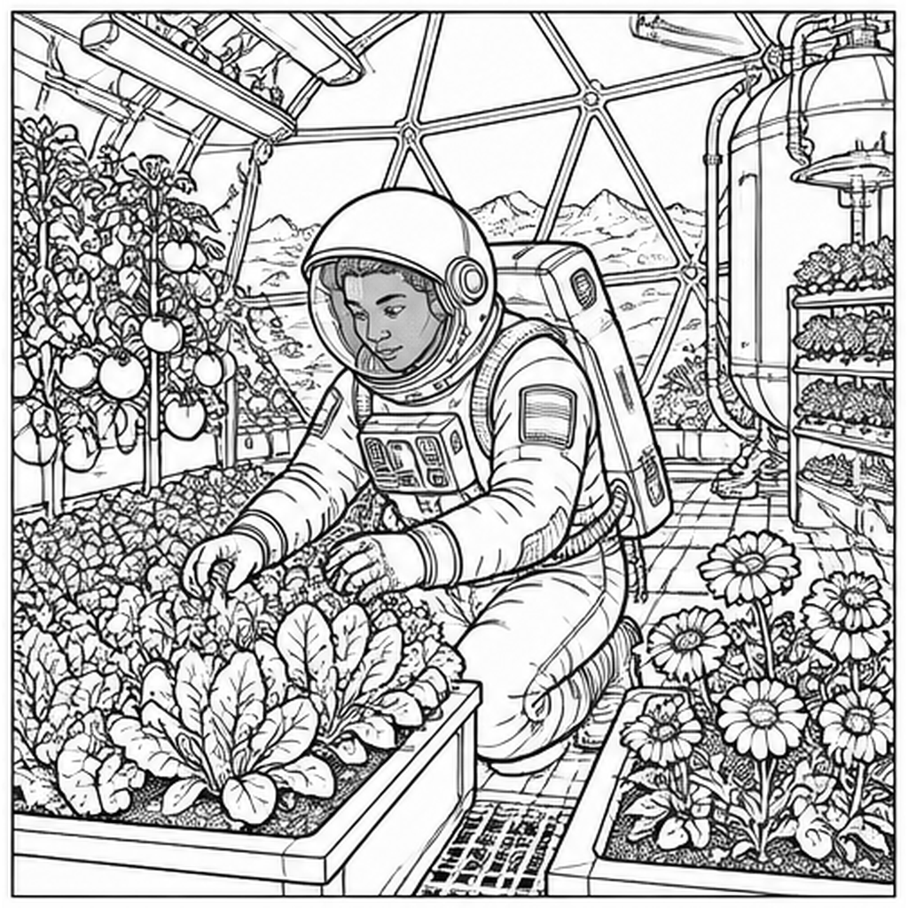 Mars Habitat Garden free printable coloring page