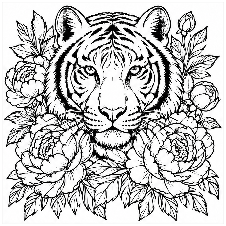 Tiger and Peonies