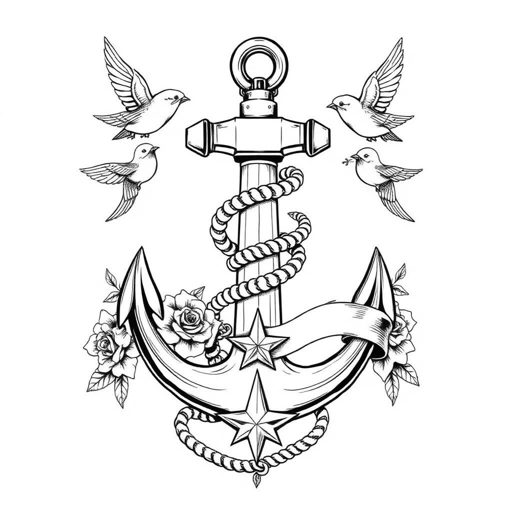 Anchor & Waves line art, colored with the Sky complementary palette