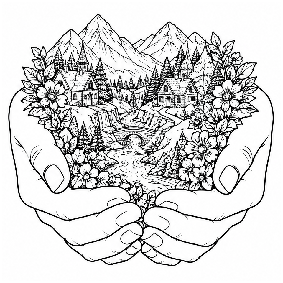Valley in Her Hands line art, colored with the Candy Shop palette