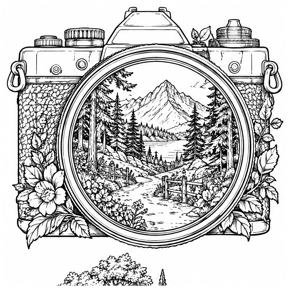 Camera Forest Path line art, colored with the Lagoon monochrome palette