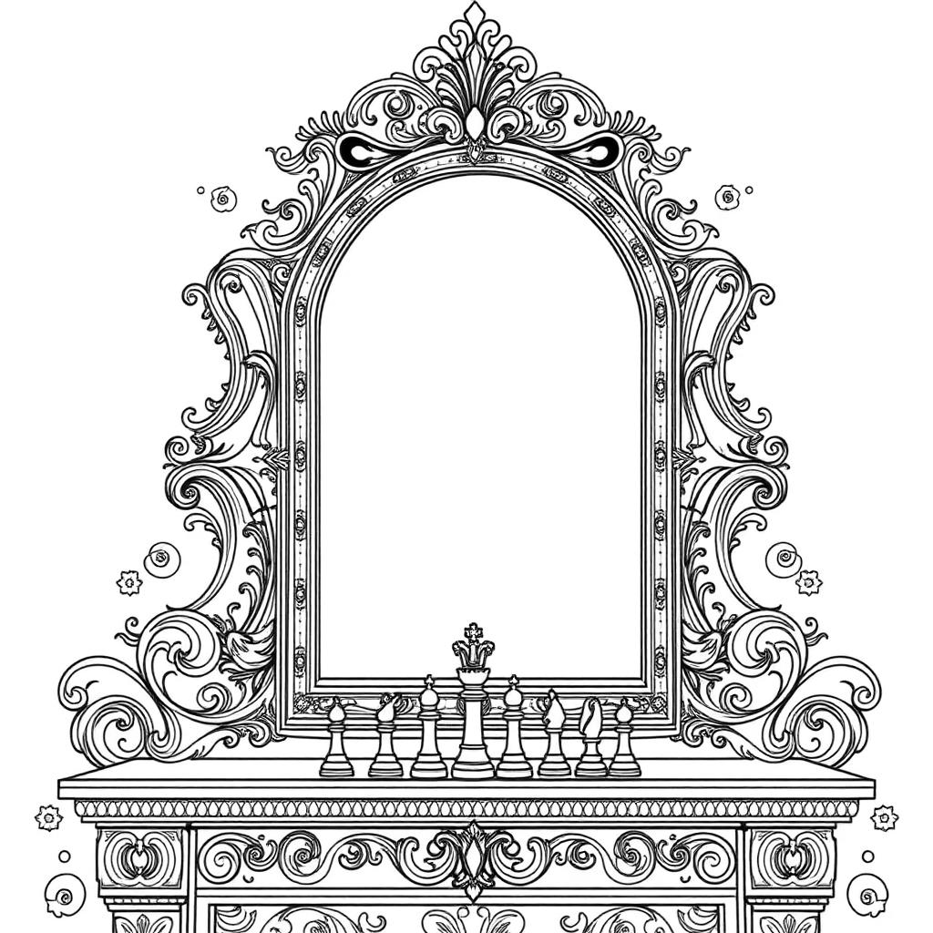 Looking Glass line art, colored with the Amber split complement palette