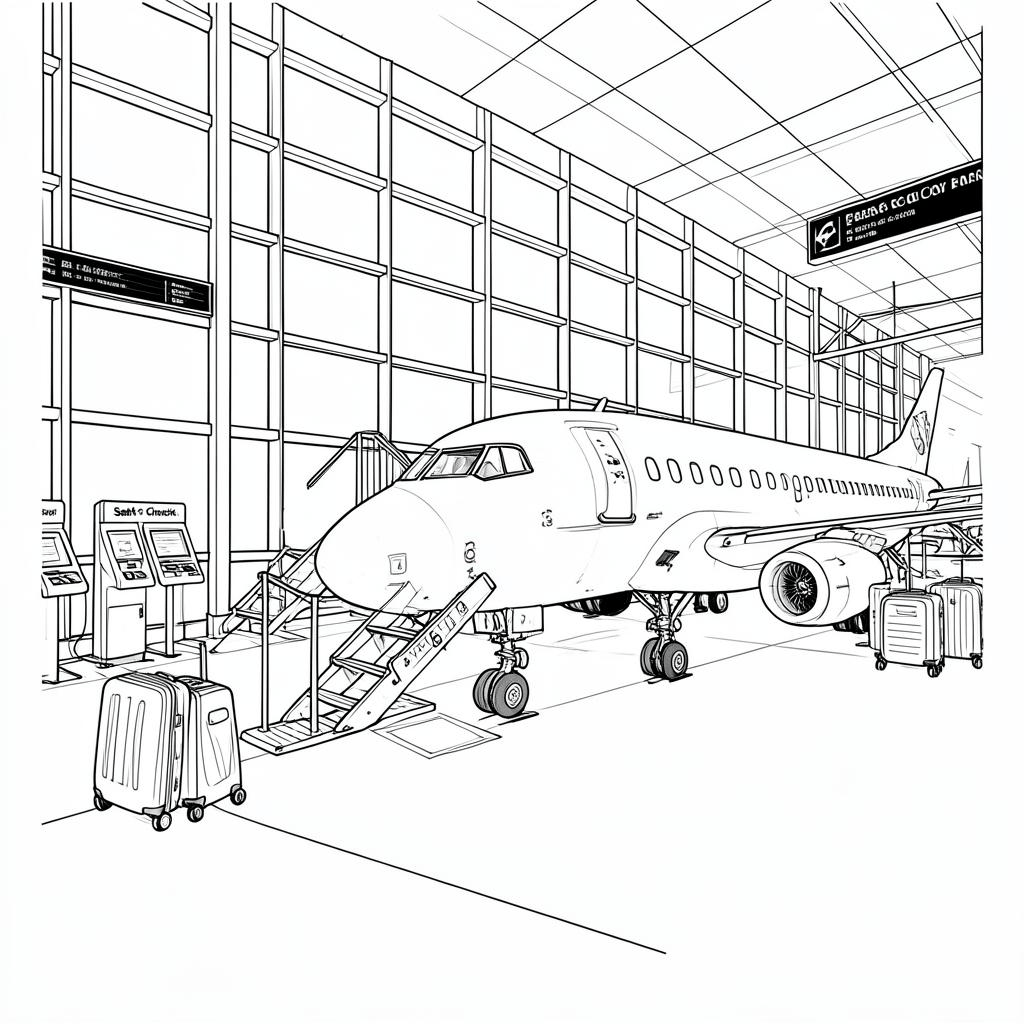 Modern Airline Travel line art, colored with the Coastal Linen palette