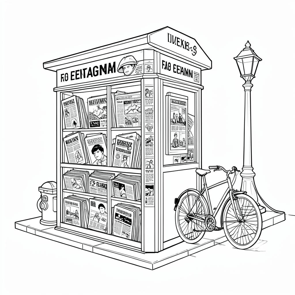 Corner Newspaper Stand colour by number page