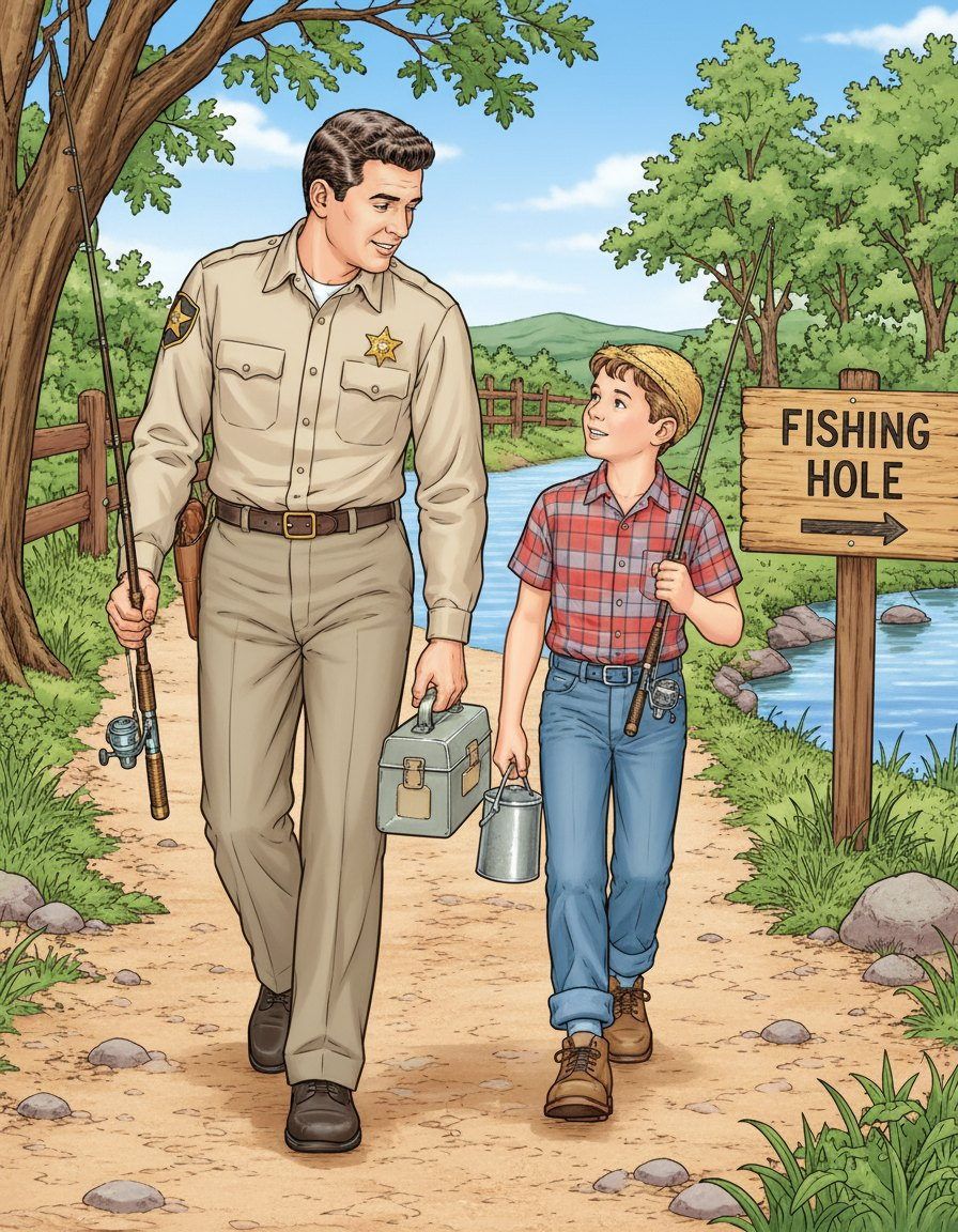 Full-colour reference for Andy & Opie at the Fishing Hole