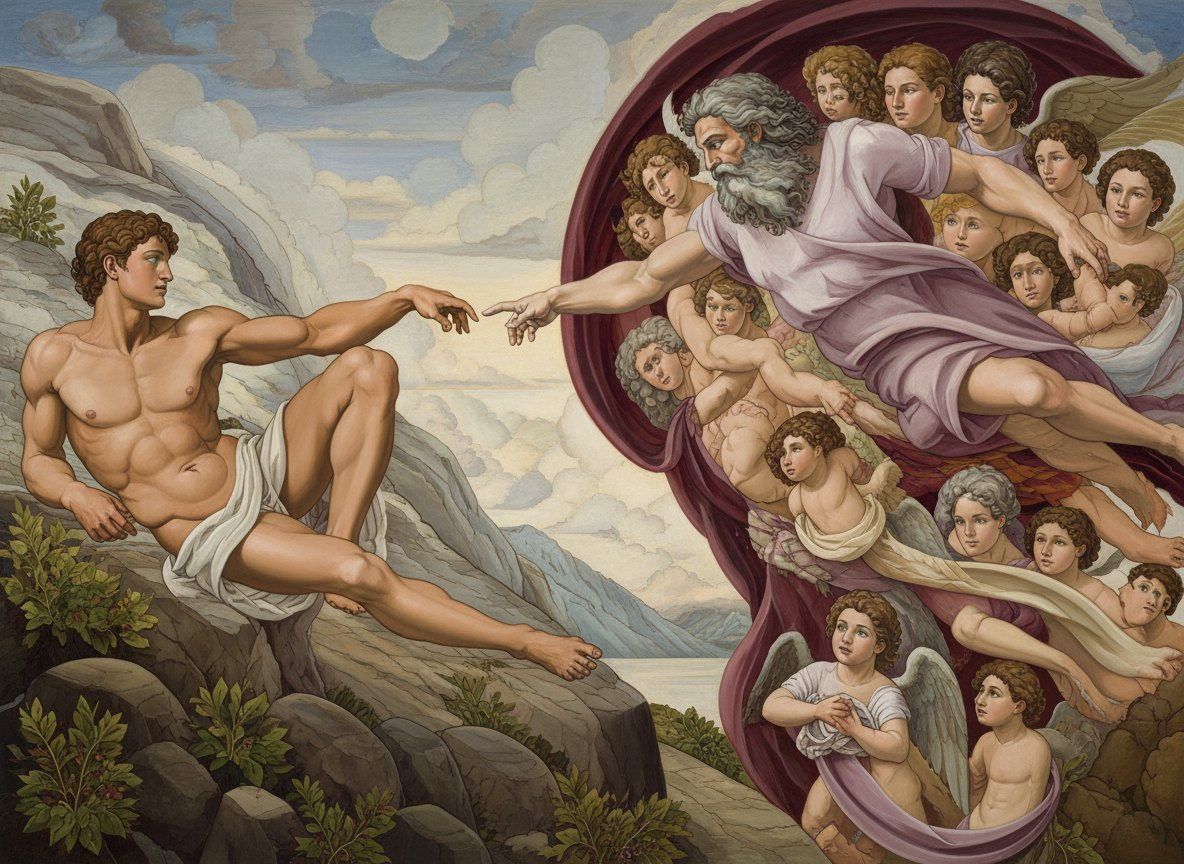 Full-colour reference for The Reaching Hands (after Michelangelo)