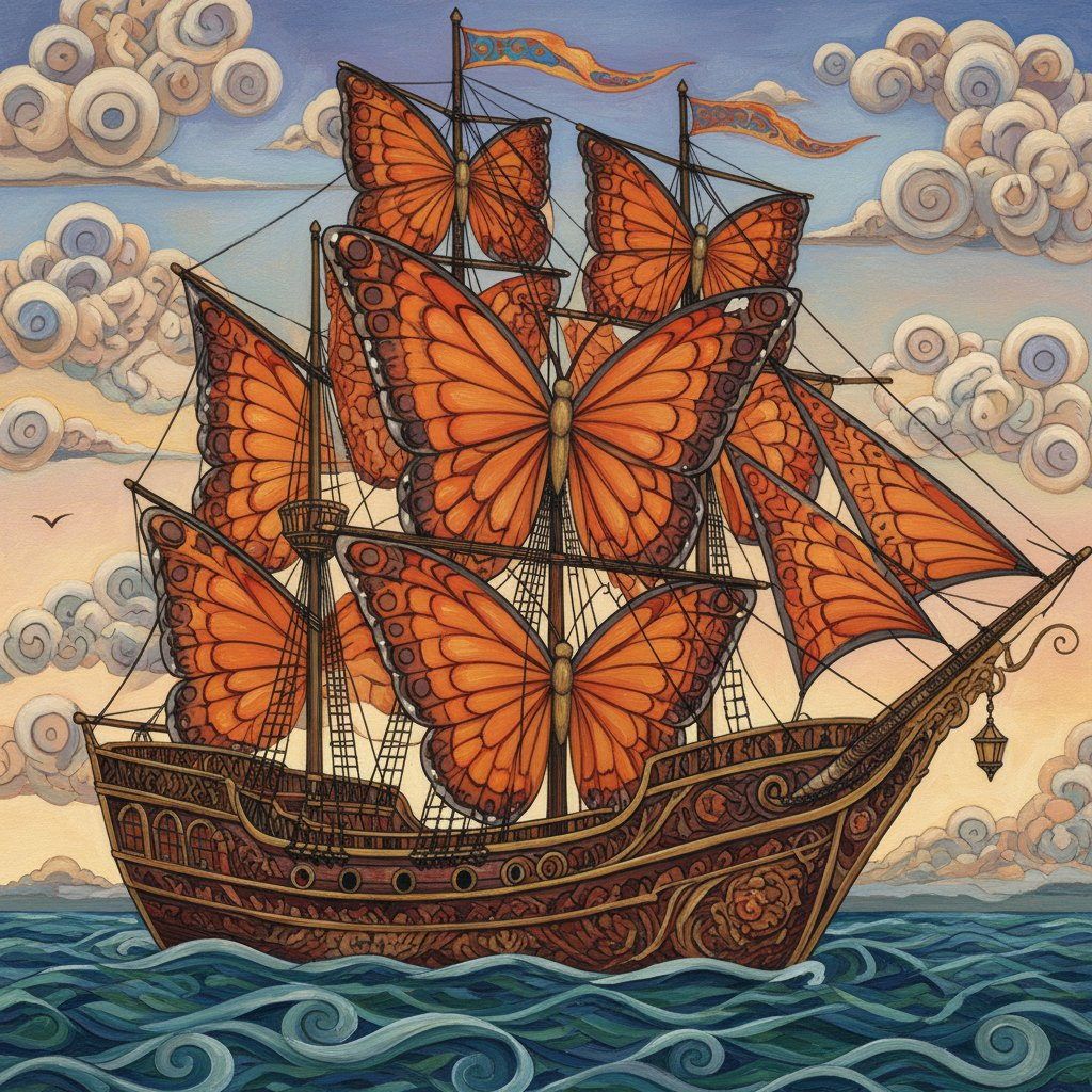 Full-colour reference for Ship with Butterfly Sails (after Dalí)