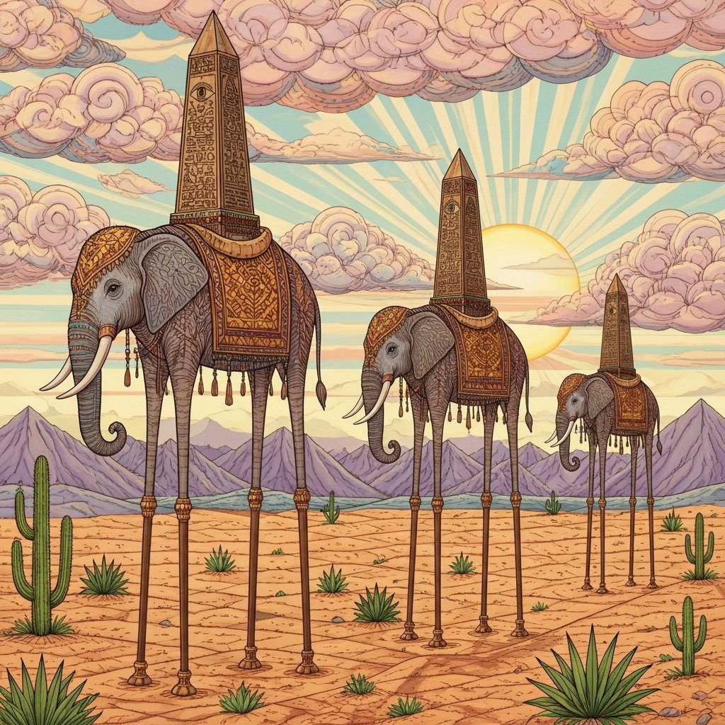 Full-colour reference for Elephants on Stilts (after Dalí)