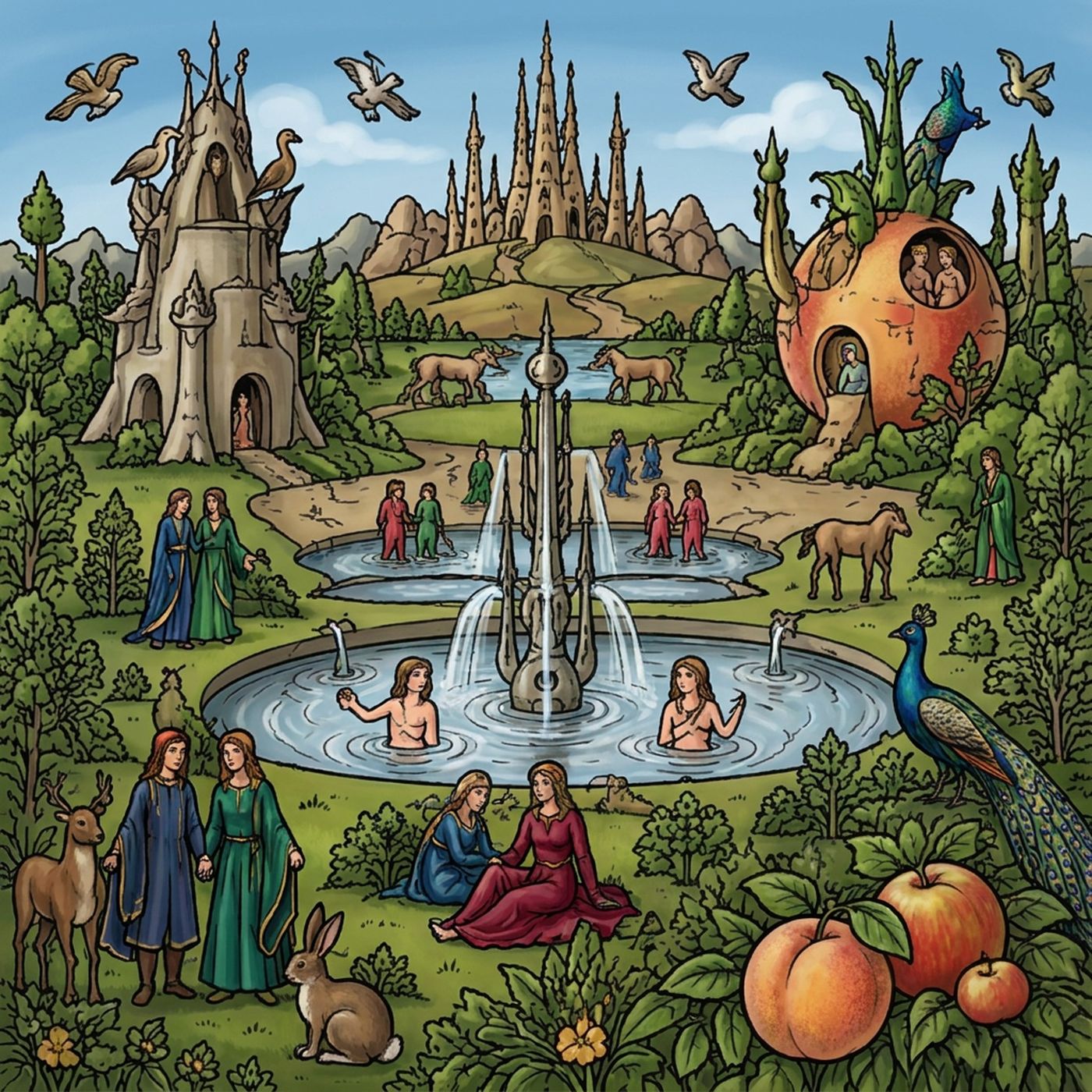 Full-colour reference for The Garden of Earthly Delights (after Bosch)
