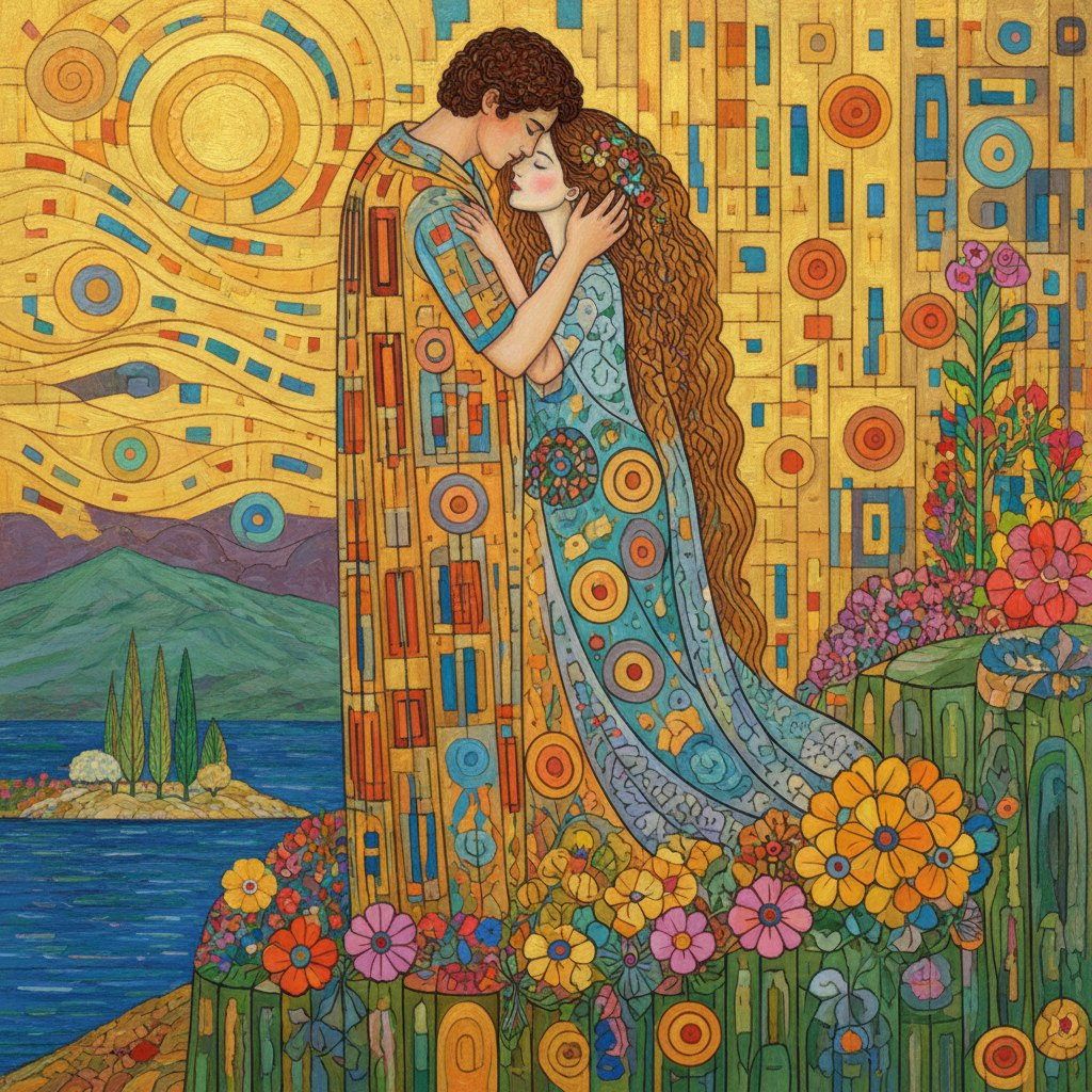 Full-colour reference for The Embrace (after Klimt)