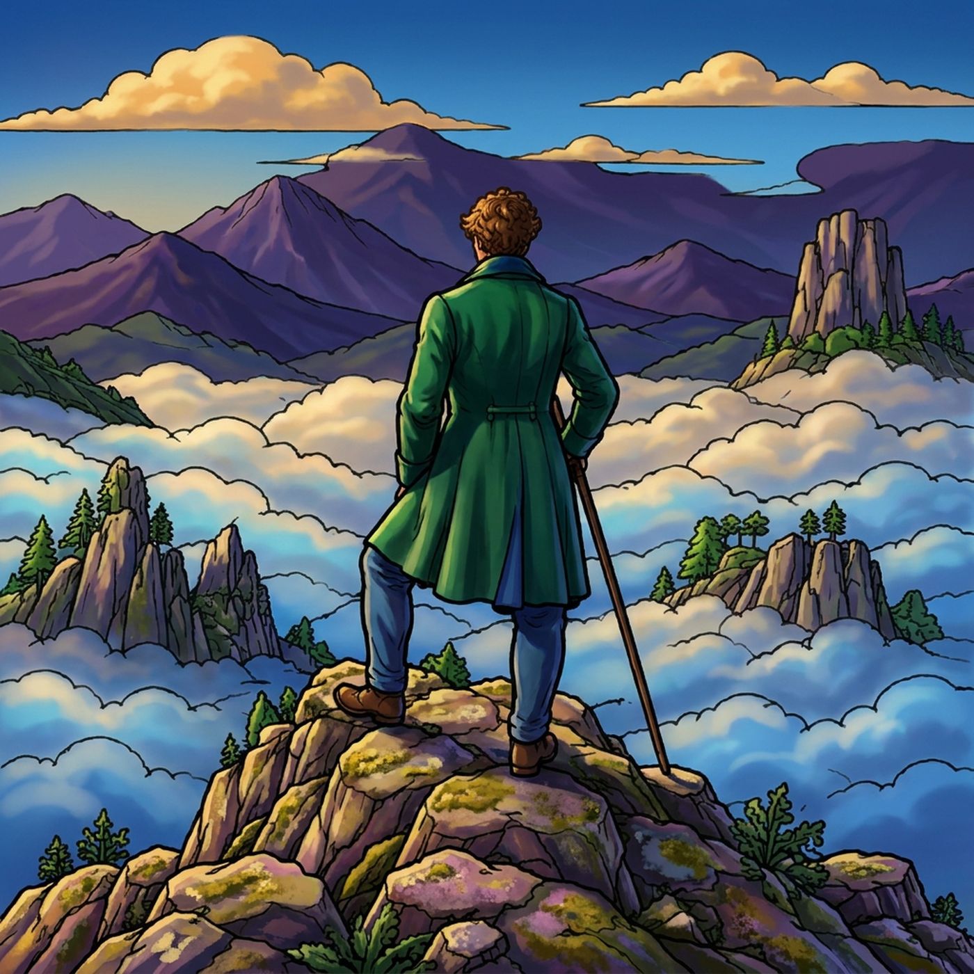 Full-colour reference for Wanderer above the Sea of Fog (after Friedrich)