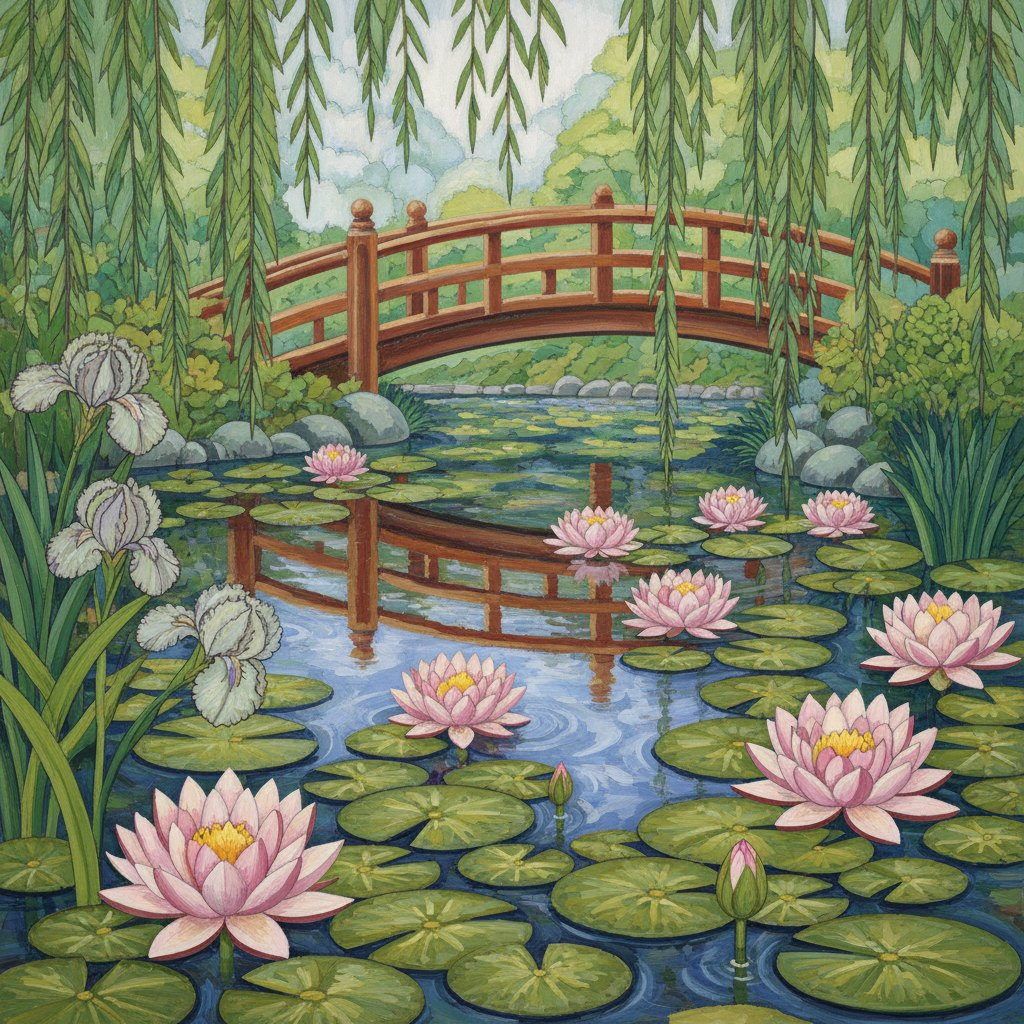 Full-colour reference for The Water Lily Pond (after Monet)