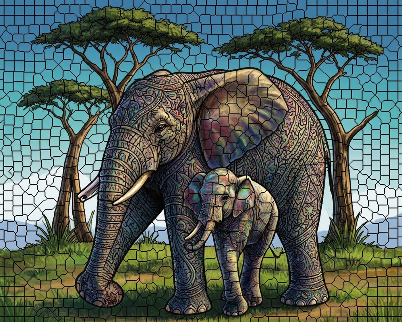 Full-colour reference for Elephant Mother and Calf
