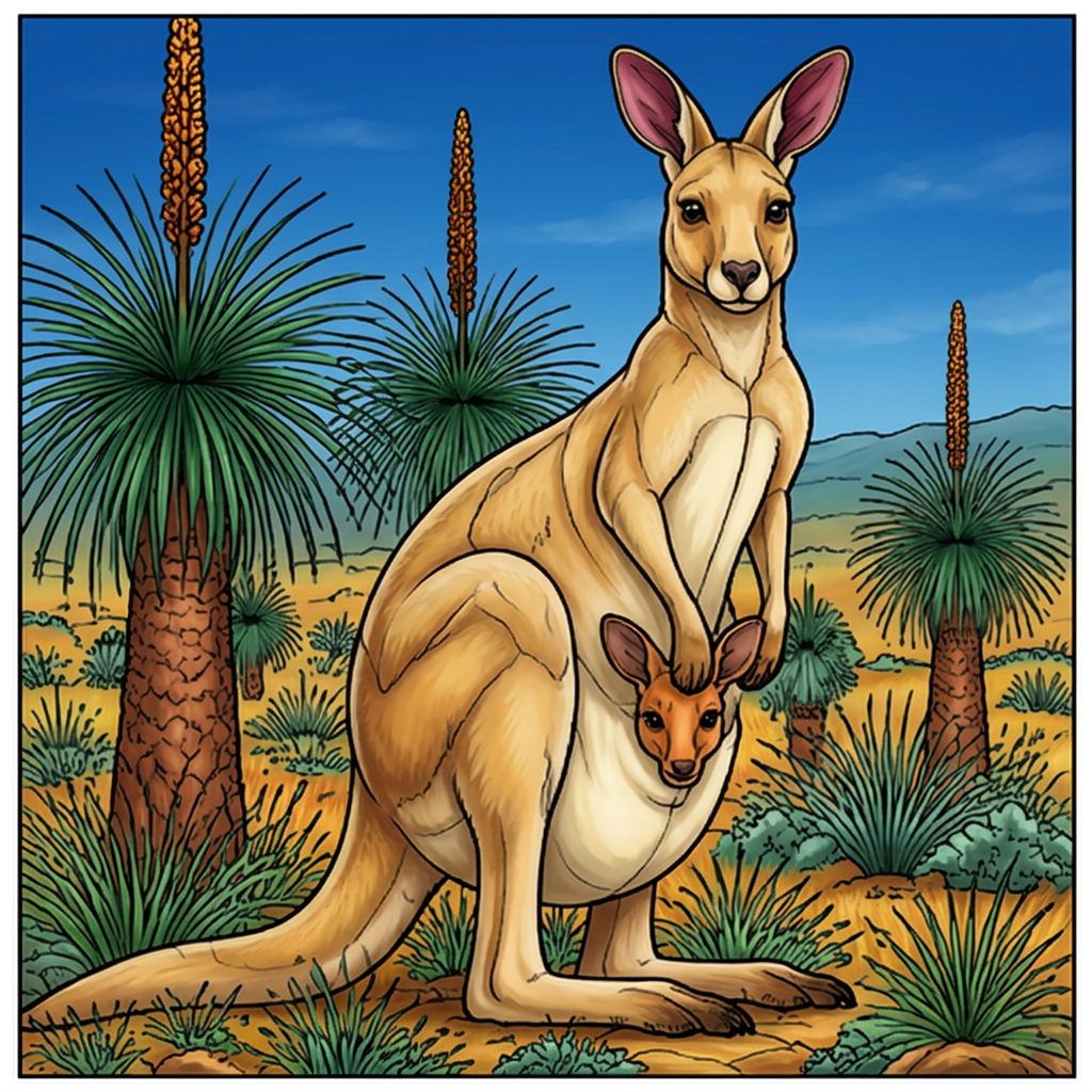 Full-colour reference for Kangaroo with Joey