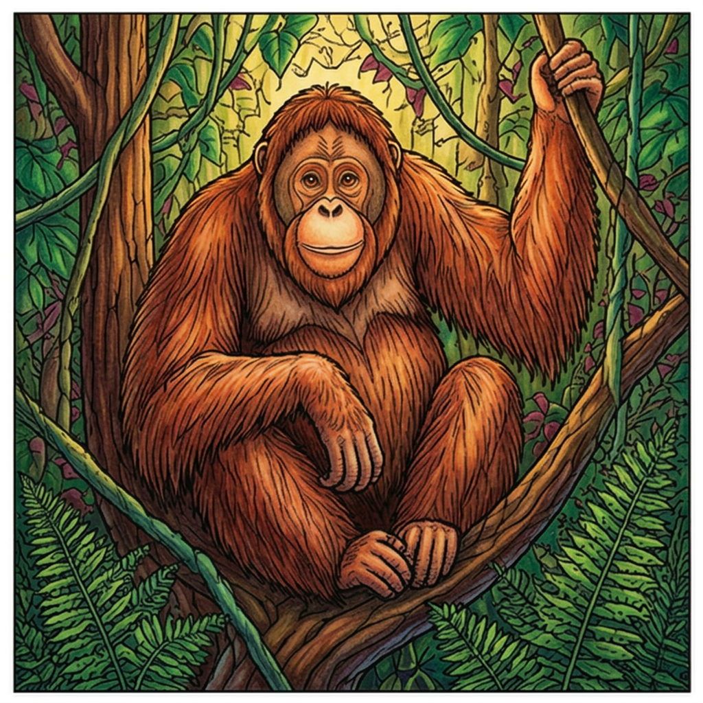 Full-colour reference for Orangutan in the Rainforest