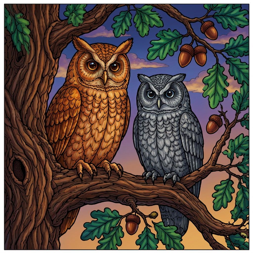 Full-colour reference for Owls on the Old Oak
