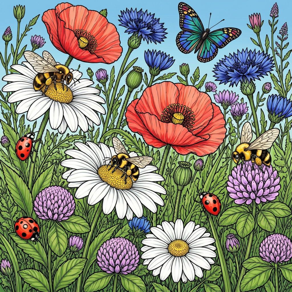 Full-colour reference for Bees and Ladybugs in the Wildflowers
