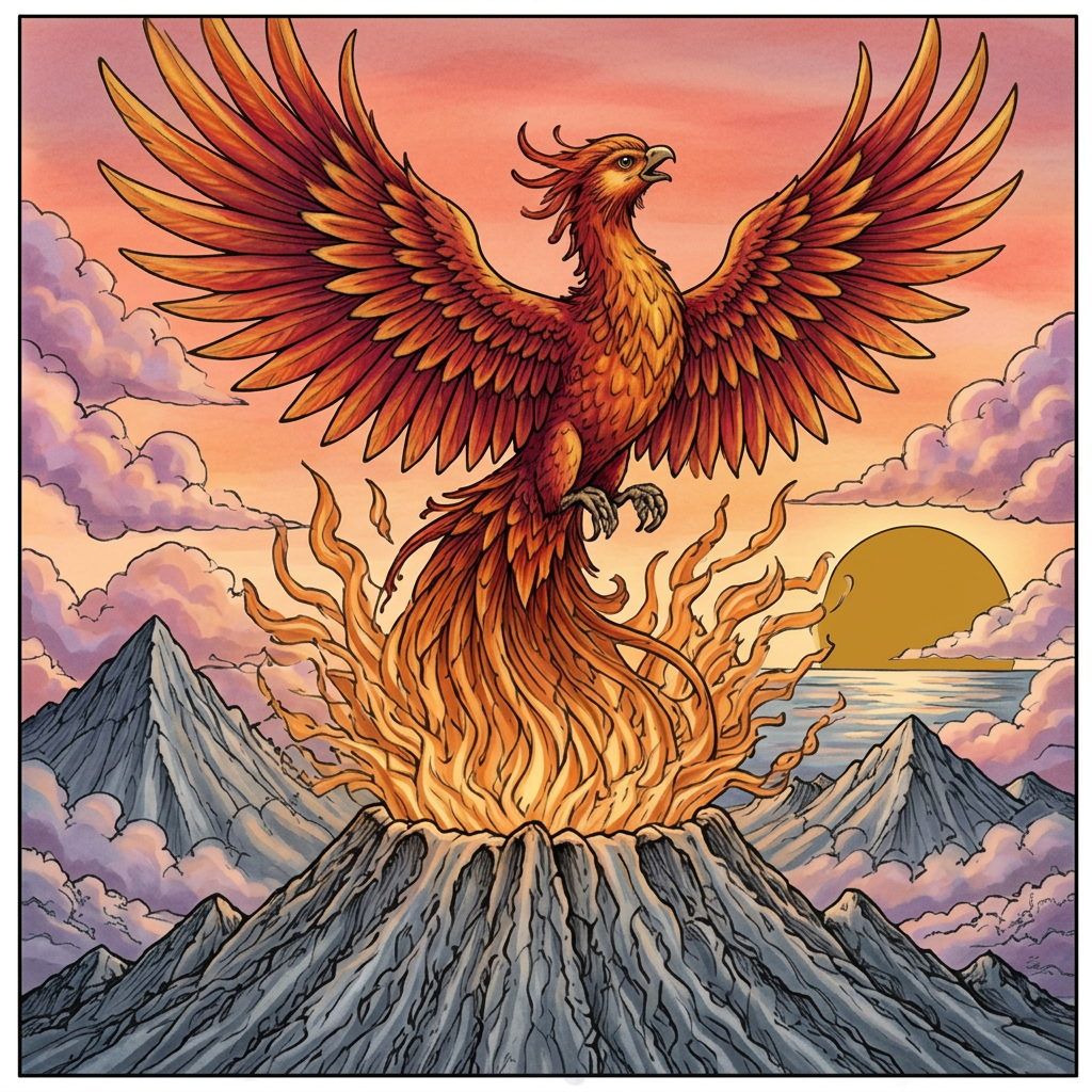 Full-colour reference for Phoenix over the Volcano