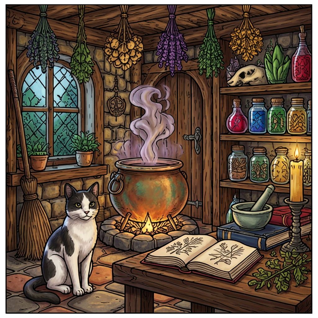Full-colour reference for Witch's Herbal Cottage