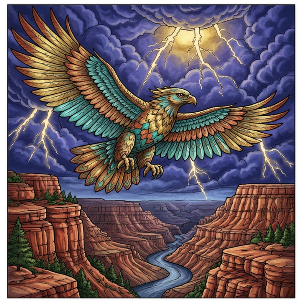 Full-colour reference for Thunderbird over the Canyon
