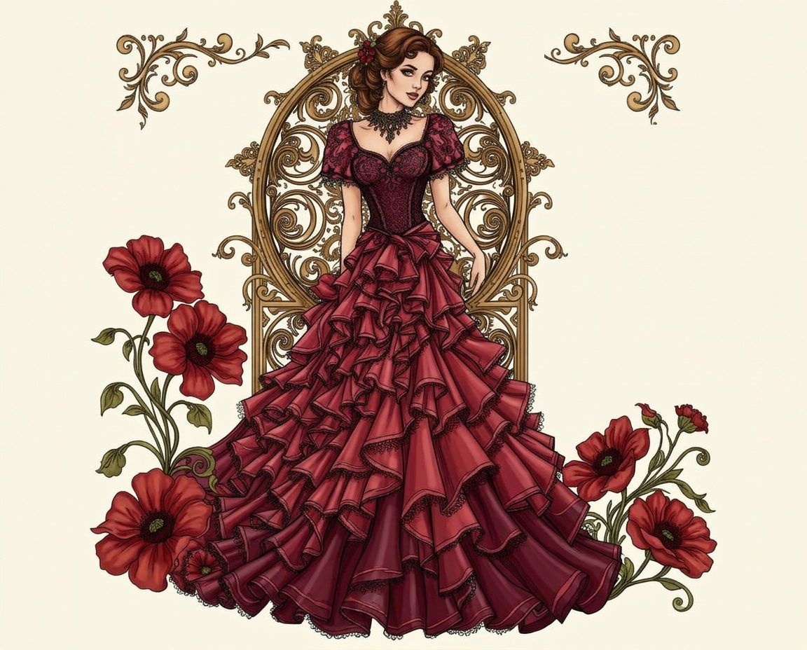 Full-colour reference for Ruffled Evening Gown