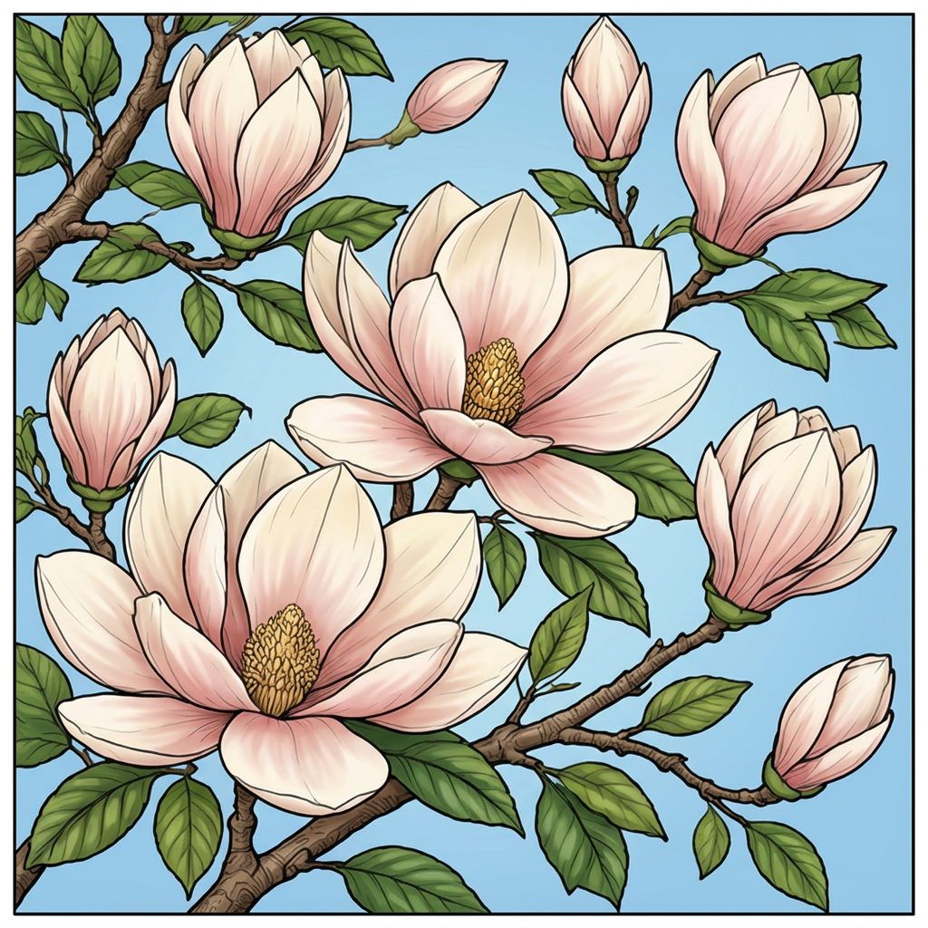 Full-colour reference for Magnolia Branches in Bloom