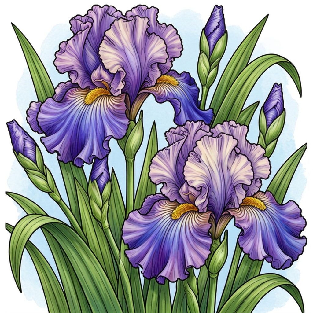 Full-colour reference for Iris Garden Study