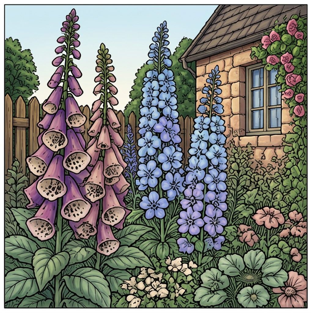 Full-colour reference for Foxglove Cottage Border