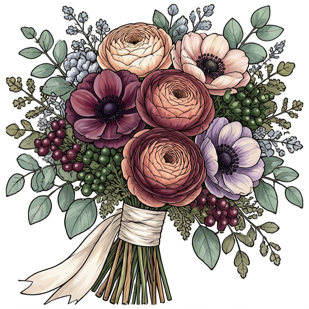 Full-colour reference for Ranunculus Anemone Bouquet